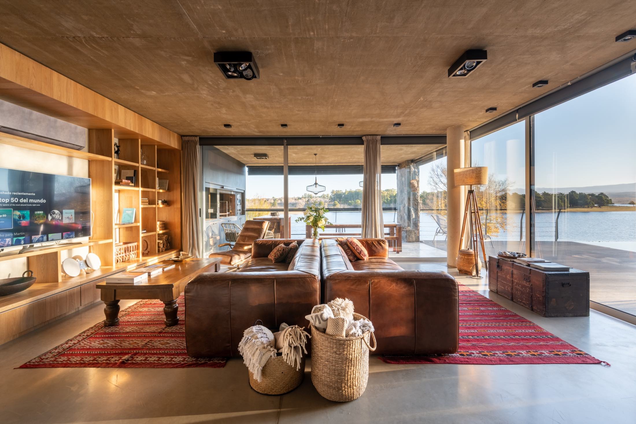 cozy living space with comfortable leather sofa